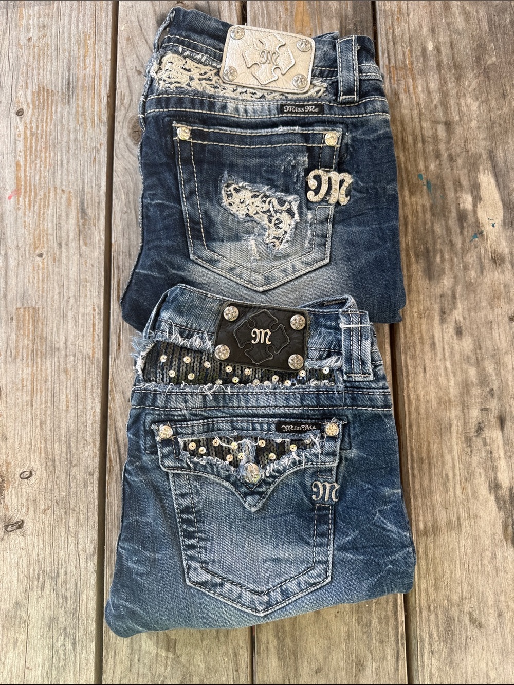 Miss Me Embellished Dark Blue Boot Cut Jeans 
2 Pairs